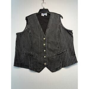 Diane Gilman 2X Black And White Striped Denim Vest. Casual. Streetwear. Taylored